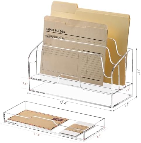 SANRUI Clear Desk Organizer Holder with Drawers, Acrylic File Mail Sorter - Image 2