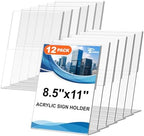 EHWINE 12 Pack Acrylic Sign Holder 8.5 x 11, L Shape Clear Plastic Display Stand, Slanted Back Picture Frame Menu Flyer Paper Display Stand up Table Top Sign Holders for Restaurant, Office and School by EHWINE