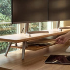 Fenge Dual Monitor Stand Riser, Wooden Desk Shelf with 2-Tier Storage - Image 5