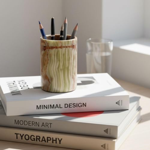 Radicaln Marble Pen Holder for Desk 4" - Pencil Holder & Makeup Brushes Cup - Image 4