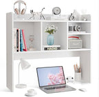 SUPER DEAL Desktop Bookshelf, Countertop Storage Hutch with 4 Shelves for Computer Desk, 2-Tier Display Rack, Multipurpose Wood Desk Hutch Storage Organizer for Home Office Dorm, White by Superdeal