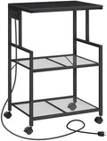 MAHANCRIS Mobile Printer Stand, 3-Tier Industrial Printer Cart with Power Outlets and 2 USB Ports, Rolling Printer Table on Wheels for Home Offices Kitchen Organization Rack, Black PTHB78E01 by MAHANCRIS