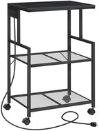 MAHANCRIS Mobile Printer Stand, 3-Tier Industrial Printer Cart with Power Outlets and 2 USB Ports, Rolling Printer Table on Wheels for Home Offices Kitchen Organization Rack, Black PTHB78E01 by MAHANCRIS