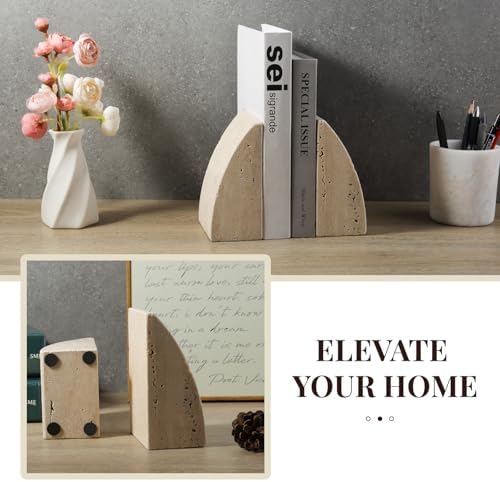 Koville Travertine Bookends for Shelves, Large Stone Bookends for Heavy Books, Non-Slip Heavy Duty Book Stopper for CD/Movies, Aesthetic Decorative Book Ends for Bookshelf Table Home Decor(Beige) - Image 5