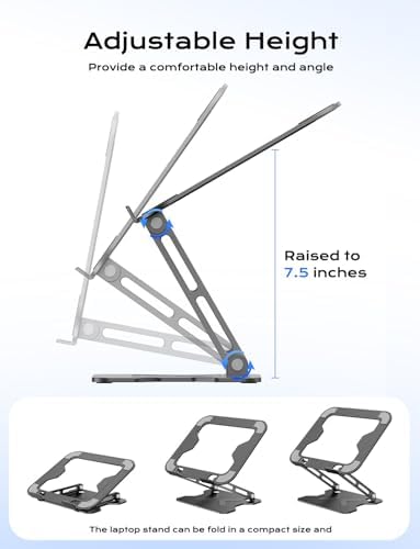 JCZT Adjustable Laptop Stand for Desk, Metal Foldable Laptop Riser, Black - Image 3