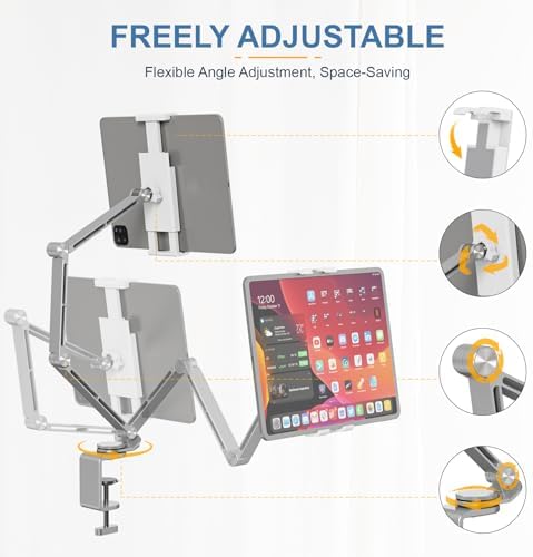 Houele Tablet Stand Holder for Desk iPad Stand Desk Mount, Silver - Image 3