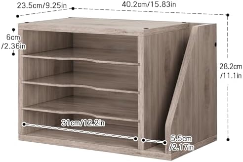 Wooden Mail Organizer, Desk Organizer with 3 Adjustable Shelves - Image 3