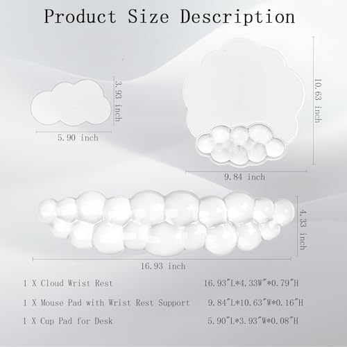 Gel Cloud Wrist Rest for Keyboard and Mouse Clear Mouse Pad with Wrist Rest 3PCS Ergonomic Cool Keyboard Wrist Pad Cute Acrylic Coaster Non-Slip Cute Transparent Mouse Wrist Pad for Computer Keyboard - Image 6