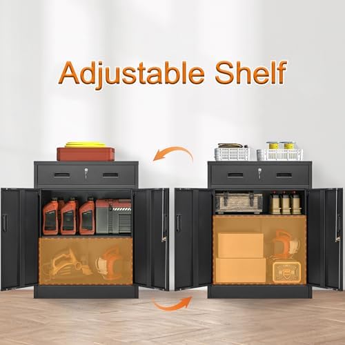 Wanfu Metal Storage Cabinet, 36" H x 28" W x 16" D Locking Cabinet with 1 Drawer and Adjustable Shelf, Metal Cabinets for Office, Garage, Home-Black - Image 5