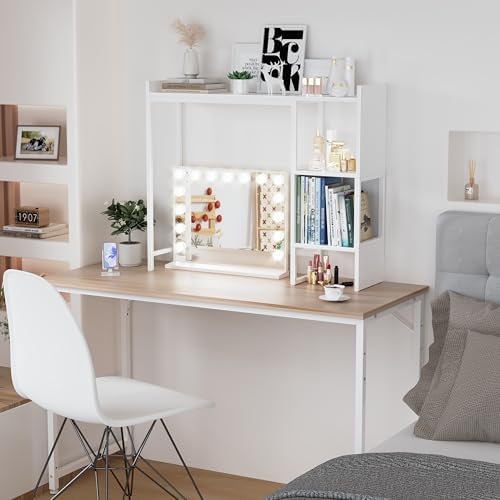 White 37" Desk Hutch for Table Top, Dorm Desk Bookshelf with Side Baffles, Desktop Organizer Shelf for Office & College, Monitor Riser Stand - Image 2