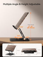 Tounee Book Stand, 360° Rotating Reading Book Holder, Adjustable Cookbook Holder for Reading Hands-Free, Foldable Desktop Recipe Book Stand with Protective Page Clips, Fits All Books - Black - Image 4