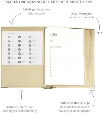 The Folio® Important Document Organizer by Savor | Binder with Guided Labels, Acid-Free File Folder Organizer with 10 Pockets, Document Holder for Home Records, Legal and Medical Papers (Slate) 2 Set - Image 3