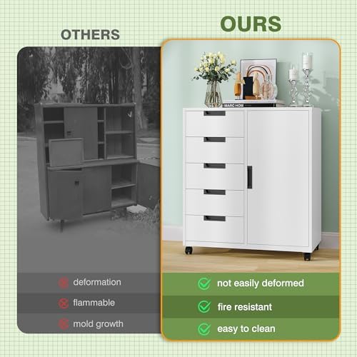 5-Drawer Metal Storage Cabinet with Wheels, Craft Storage Drawers - Image 4