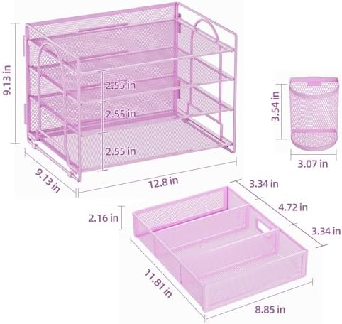 Marbrasse Desk Organizer, 4-Tier Paper File Letter Tray, Purple-2P - Image 4