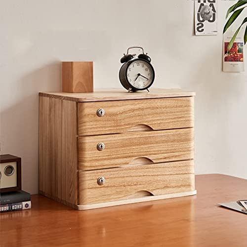 Desktop File Cabinet - Desktop Storage Box with Drawers - Solid Wood Storage Box - Desktop Organizer, with Drawer Wooden Artist Storage Supply Box, Multi Level Countertop,B-3 Drawer by Unknown