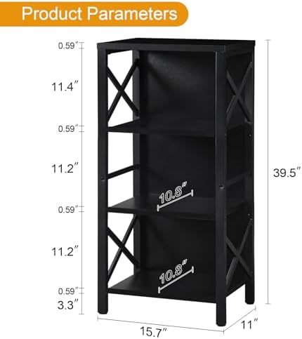 MNEETRUNG Small Bookshelf,4 Tier Industrial Bookcase with Metal Frame and Backboard,Narrow Black Book Shelf,Office Book case for Small Spaces,Living Room,Bedroom and Home Office - Image 2