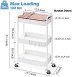 TOOLF 3 Tier Rolling Cart, Metal Utility Storage Cart with Wheels, White - Image 6