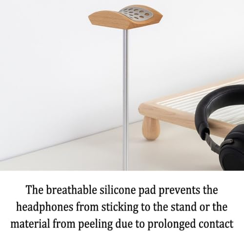 Headphone Stand/Desktop Headset Holder–Crafted from Solid Wood and Aluminum Alloy,supports up to 10kg,suitable for Recording Studios and Various Desktop Setups(Silver) - Image 5