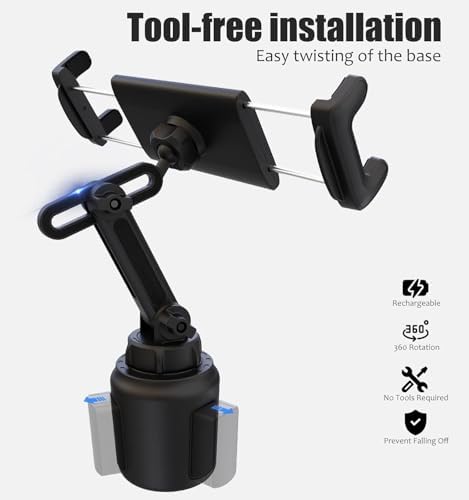 Charchendo Adjustable Extendable Cup Holder Tablet Stand - 4-12.9 inch Tablet & Phone Mount, Non-Slip Secure Clamp, for Car/Truck, Fits iPad Pro/Air/Mini, Samsung Galaxy Tab - Image 7