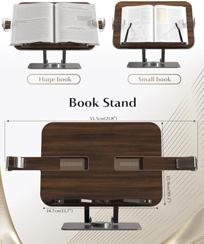 Book Stands for Reading,Adjustable Book Holder with 360° Rotating Metal Base,Foldable Cookbook Stand, Reading Hands Free with ABS Expandable Page Clips for Recipe,Textbook,Laptop - Image 3