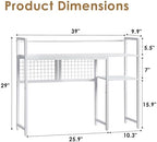4-Tier Desk Hutch Shelf with Grid Panel, 39” Desktop Bookshelf for Monitor, Office & Home (White, 39") - Image 3