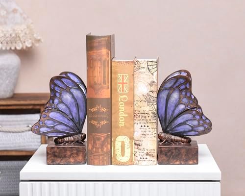 Vintage Purple Butterfly Bookends,Resin Book Ends for Shelves,Heavy Duty Decorative Bookends,Creative Book Stopper Holder Decor for Desk Home Office,Shelf Decoration,Gifts for Mother's Day - Image 6