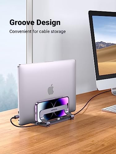 UGREEN 2-Slot Vertical Laptop Stand Holder Desk Compatible with MacBook Pro Air Laptop Stand Desktop Adjustable, Lenovo Ideapad, Surface Book, HP Notebook, Dell Chromebook Up to 17.3 Inch, Space Gray - Image 6