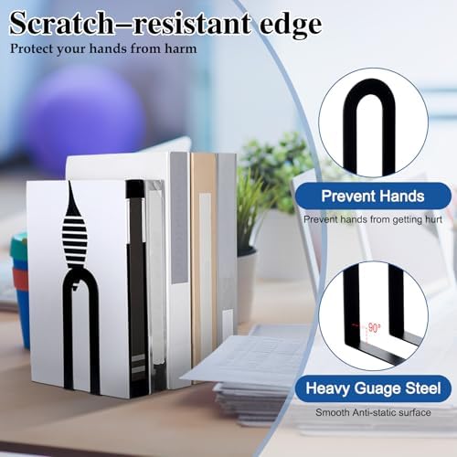 Chunful 12 Pcs Black Modern Metal Book Ends for Shelves Decorative Small Bookends Book Shelf Organizer Minimalist Design Stopper to Hold Books for Office (Round) - Image 6