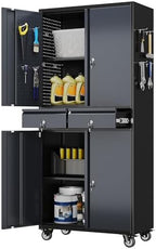 Aobabo Garage Storage Cabinet with 2 Drawers, Metal Storage Cabinet with Wheels for Garage Home,Assembly Required,Black Dark Gray by Aobabo