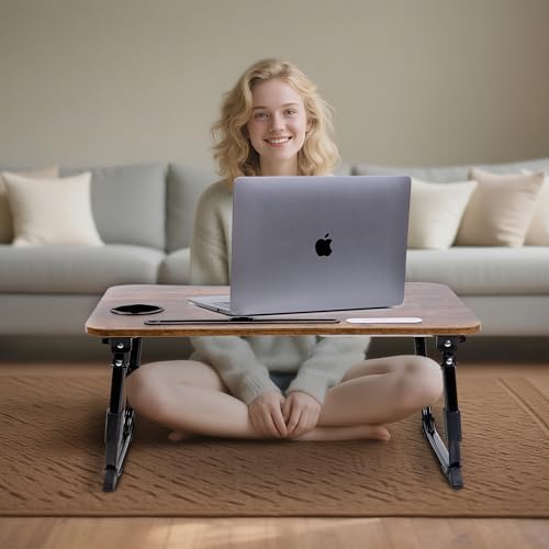 BYMECOST Laptop Desk for Bed, Height Adjustable Laptop Bed Table, Foldable Portable Lap Desk Stand with USB/Storage Drawer/Cup Holder/Slot, Breakfast Tray for Working Reading Writing Eating - Image 3