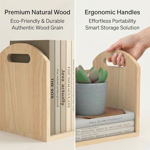 Wood Desktop Bookshelf, Upright Tabletop Book Shelf With Adjustable Divider Secure Books in Place, Desk Shelf for Top of Desk in Living Room, Home, Office, Perfect for Books, Cookbooks, Magazine, File - Image 6