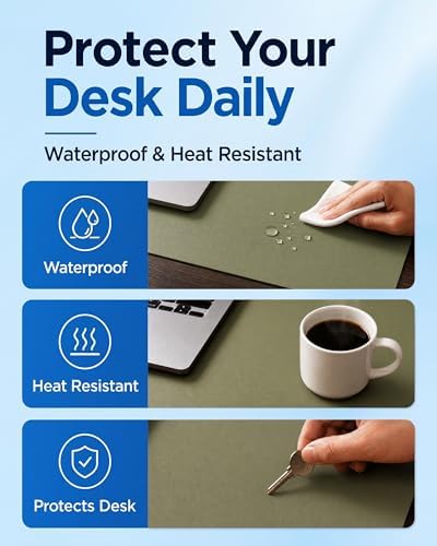 Aothia Cork Desk Mat - Dual-Sided XL PU Leather Desk Pad & Full Desk Protector, Large Waterproof Desktop Mat for Office & Gaming (47" x 23.6", Olive Green) - Image 3