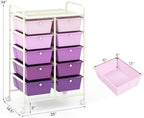 Giantex 10 Drawers Rolling Cart, Classroom Organizers, Storage Cart with Wheels, for Teacher Office Home School Supplies Tool Craft Art Paper, Purple Gradient - Image 3