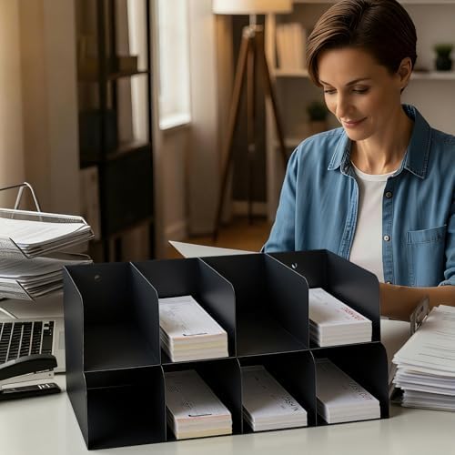 Gisafai Metal Check Sorter Organizer 8 Pocket, 2 Tier Black Iron Document Holder, 16 x 8 x 7.5 Inch, Wall Mountable, Heavy Duty Countertop Receipt Storage Rack for Bank, Office, Retail, Restaurant - Image 5