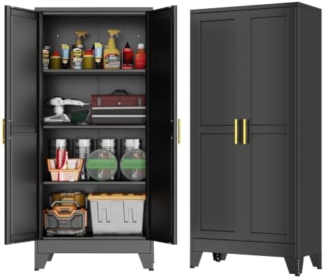 GAIOUS 61''Tall Metal Garage Storage Cabinet,File Cabinet with Door and Adjustable Shelves, Outdoor Steel Tool Cabinet for Home,Office,Warehouse,Garage,Black by GAIOUS