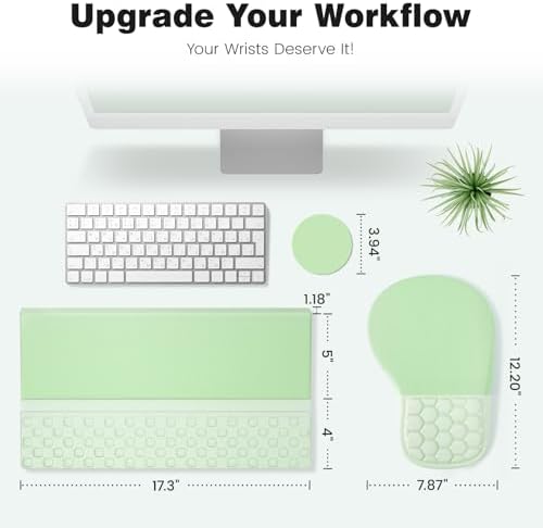 Ospelelf Ergonomic Mouse Pad and Keyboard Stand Wrist Rest Set, Memory Foam Comfort, Pain Relief for Typing, Office Desk Accessories, Green - Image 6