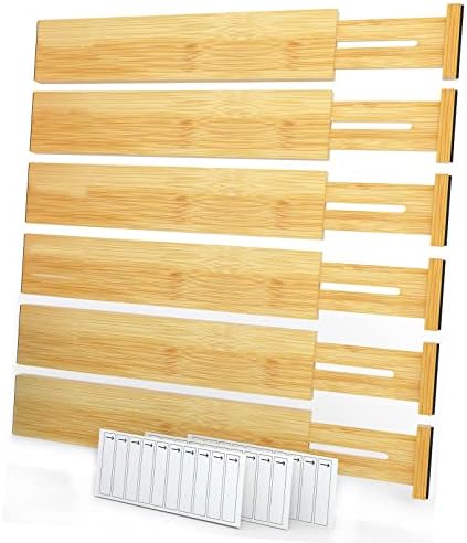 SpaceAid Bamboo Drawer Dividers (Need 2.35" Deep Drawer) Kitchen Adjustable Drawer Organizers, Expandable Organization for Home, Office, Dressers and Bathroom, 6 Dividers (13.25-17 in) by SpaceAid