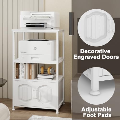 Natwind 4 Tier Printer Stand, File Cabinet w/Adjustable Open Shelves,White - Image 7