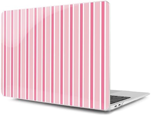 MEEgoodo for MacBook Air 13.3 inch Case 2021 2020 2019 2018 A2337 M1 A2179 A1932, Laptop Shell for MacBook Air M1 with Keyboard Webcam Cover & Trackpad Film & Type C Adapter, Light Pink&White Stripes by MEEgoodo