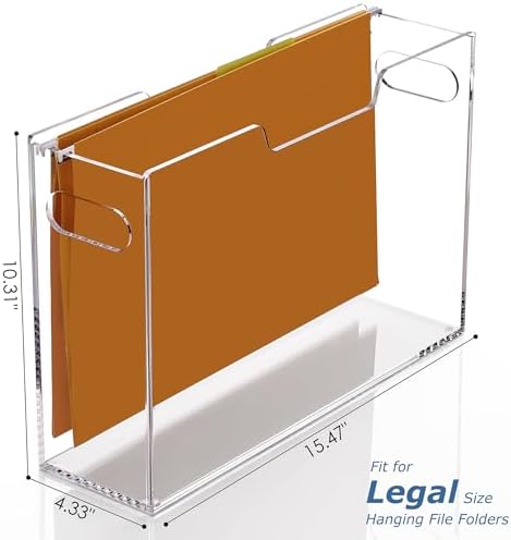 DINGHUO Acrylic Hanging File Organizer Box, Legal Size Clear File Storage Box with Handles, Portable Filing Holder for Desk, Home Office, School -1 Pack - Image 2