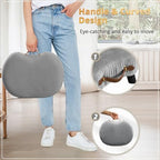 LUE BONA Small Curved Foot Stool with Handle, Gray Velvet Footstool and Ottomans, Modern Foot Rest with Wooden Legs, Step Stool with Padded Seat for Couch, Living Room - Image 4