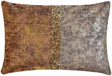 Pack of 2 Decorative Oblong Pillow Cover Rust & Gold, 12"x18" (30x45 cm) Velvet Gold Foil, Sequins Embroidered, Handmade Cushion Covers For Sofa, Couch, Abstract Modern - Shimmering Corrosion by TheHomeCentric