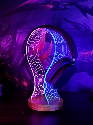 YuanDian Headphone Stand, Walnut Wood Headset Holder with Blue Pink LED Night Light for Gamers, Men, and Music Lovers - Perfect Desk Gift Idea by YuanDian