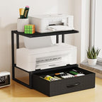 Printer Stand with Storage for Desk, with Fabric Drawer Desktop Printer Stand Shelf Organzier for Home Office, for Above and Under Desk Printer Table, Fax Machine Copier Scanner, Black - Image 3