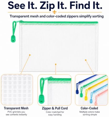 19pcs Mesh Zipper Pouches with Organizer Bag, 5 Sizes Zipper Bags - Image 4