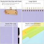 Ospelelf Foldable Spiral Clipboard Folio with Storage Zipper Pouch, 5 Plastic Folders with 10 Pockets, Refillable Lined Notepad (11" x 8.5"), Linen Hardcover Project Organizer (Light Purple) - Image 4