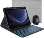 Keyboard Case for Samsung Galaxy Tab S10 Lite/S10 FE/S9 FE 5G 10.9"/S9,Mouse and 7 Color Backlit Keyboard,Pencil Holder, Magnetic Detachable,Premium PU Leather Cover with Auto Sleep/Wake,Gray+Mouse by Dremlongtra