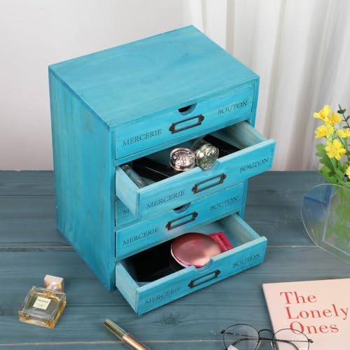 Small Wooden Drawers Wooden Box with Drawer, Blue 5 Wood Drawer - Image 4