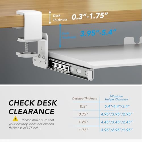 Keyboard Tray Under Desk Pull Out with Extra Sturdy C Clamp Mount System - Image 4