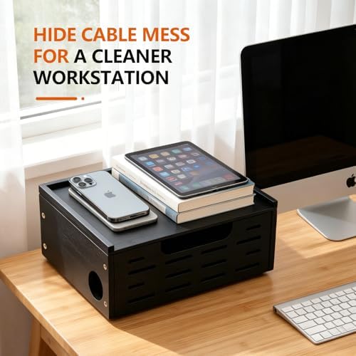 Wooden Cable Management Box - A Stylish Cable Storage Box, Suitable for Power sockets, USB Hiding, TV Cables, Desktop and Floor Cables - a Large Cable Storage Box for Management - Image 3